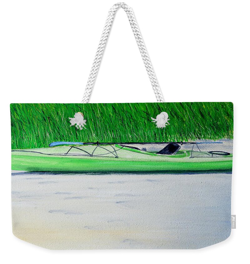 Kayak Weekender Tote Bag featuring the painting Kayak Essex River by Paul Gaj
