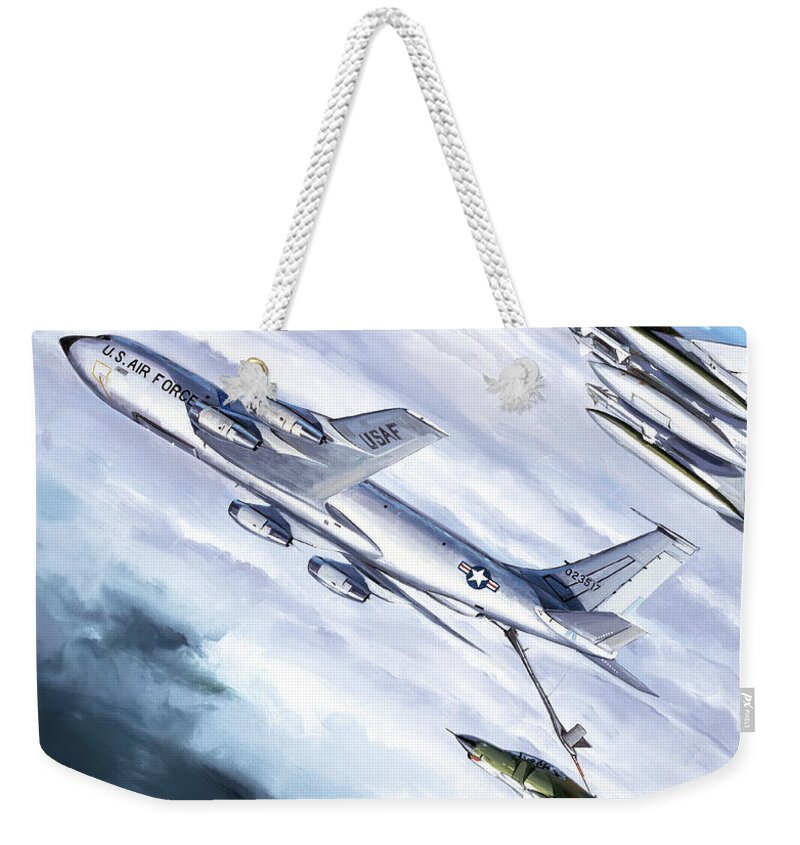 Military Aircraft Weekender Tote Bag featuring the painting Boeing KC-135 Stratotanker by Jack Fellows