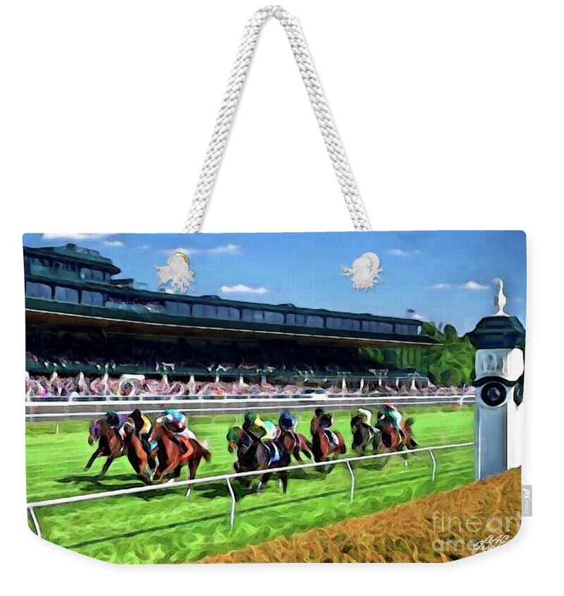 Keeneland Weekender Tote Bag featuring the digital art Keeneland To The Finish Line by CAC Graphics
