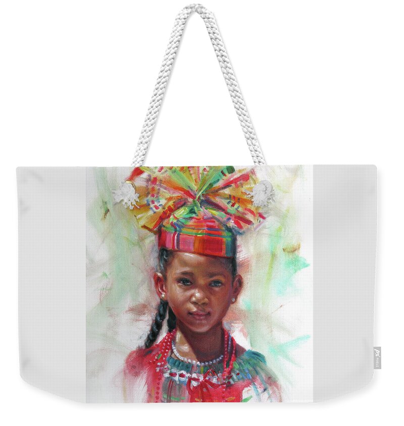 Caribbean Art Weekender Tote Bag featuring the painting Kejeem with Fanhat by Jonathan Gladding