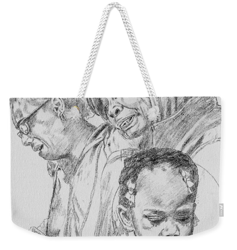 Young Girl Weekender Tote Bag featuring the drawing Kennedi Powell and Grandmother by John Lautermilch