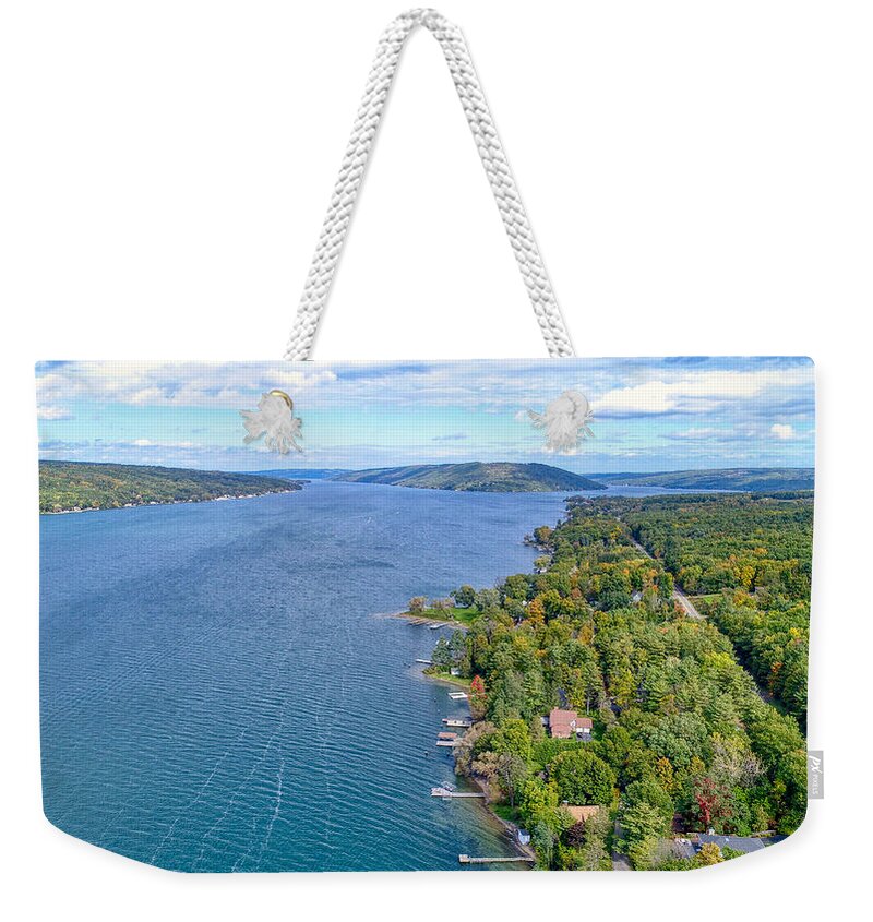 Finger Lakes Weekender Tote Bag featuring the photograph Keuka Center Point by Anthony Giammarino