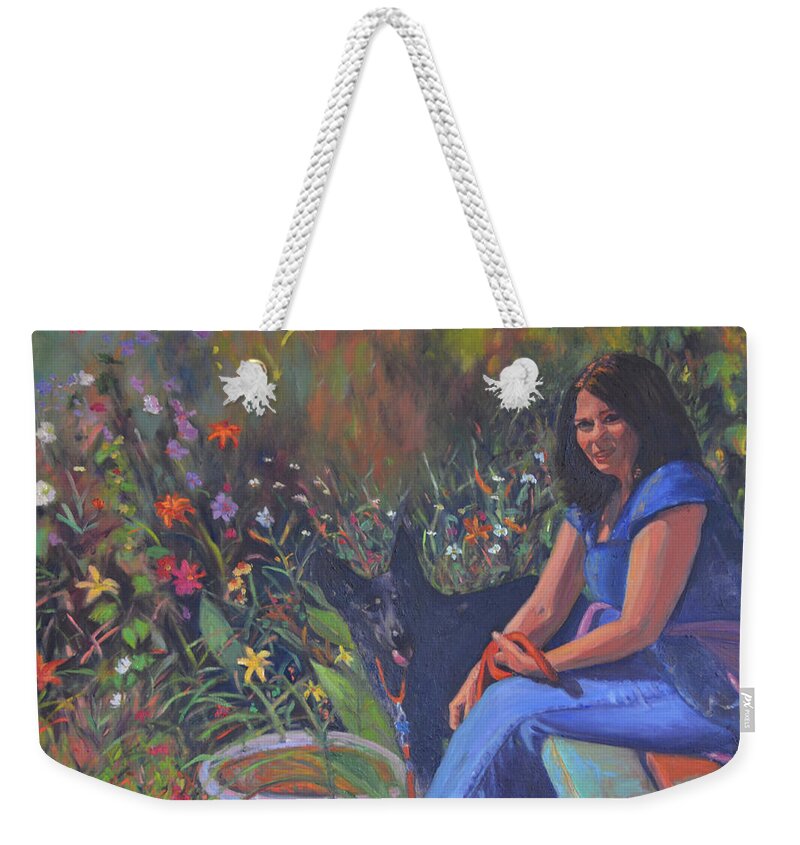Memorial Weekender Tote Bag featuring the painting Kiera's Ripple by Beth Riso