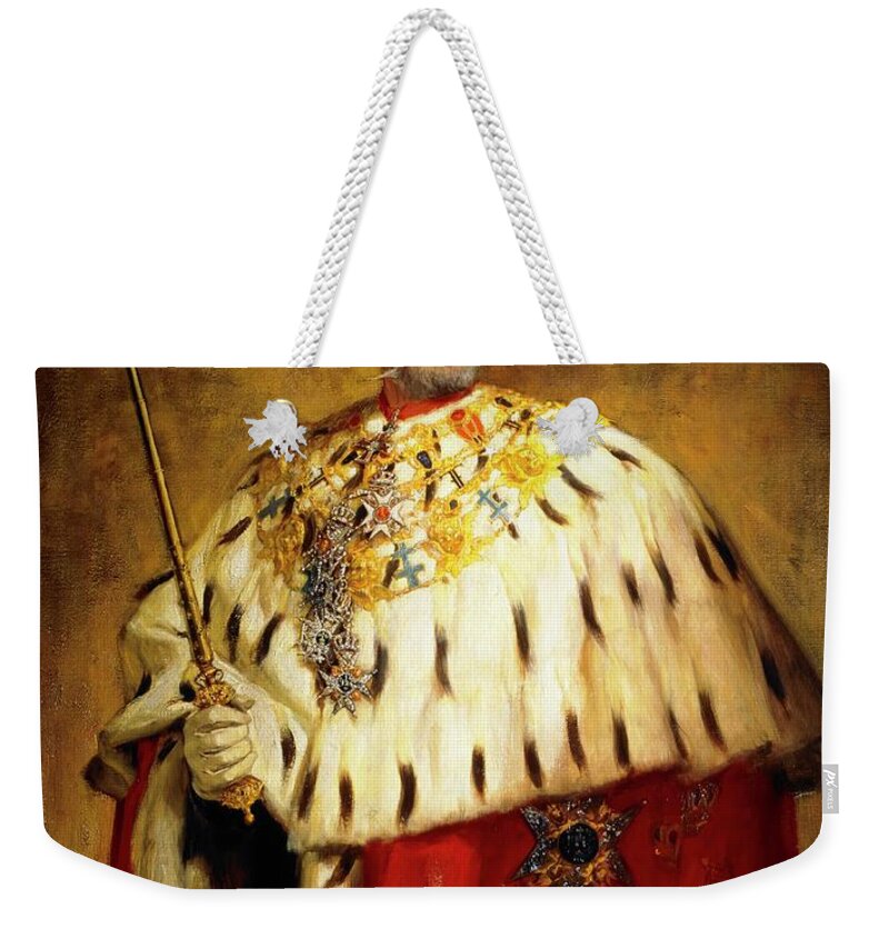 Oscar Bjorck Weekender Tote Bag featuring the painting King Oscar II Frederick of Sweden 1829-1907. by Oscar Bjorck