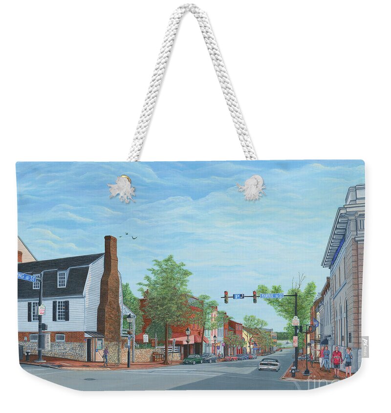 Alexandria Weekender Tote Bag featuring the painting King Street Old Town Alexandria by Aicy Karbstein