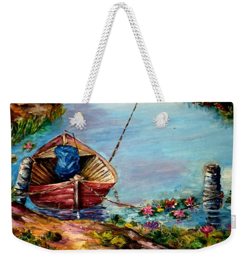 River Weekender Tote Bag featuring the painting Klotok 2 by Jason Sentuf