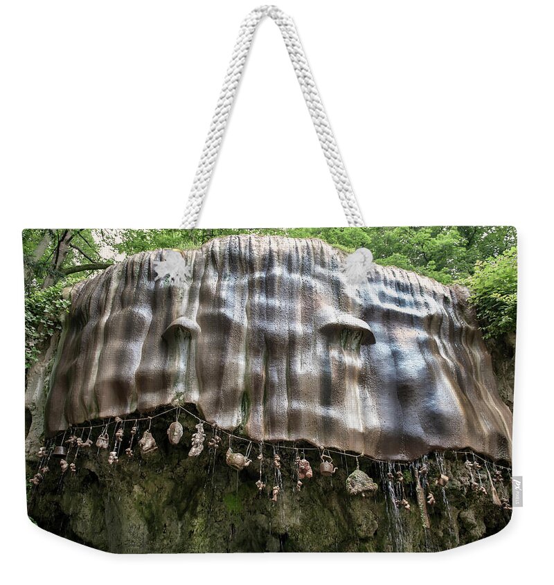 Mother Shipton's Cave Weekender Tote Bag featuring the photograph Knaresborough, stone waterfall by Gouzel -