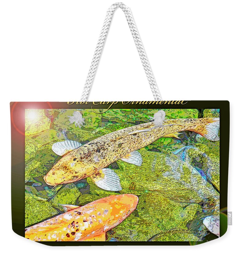 Koi Weekender Tote Bag featuring the digital art Koi Carp Goldfish Ornamental Framing Print by A Macarthur Gurmankin