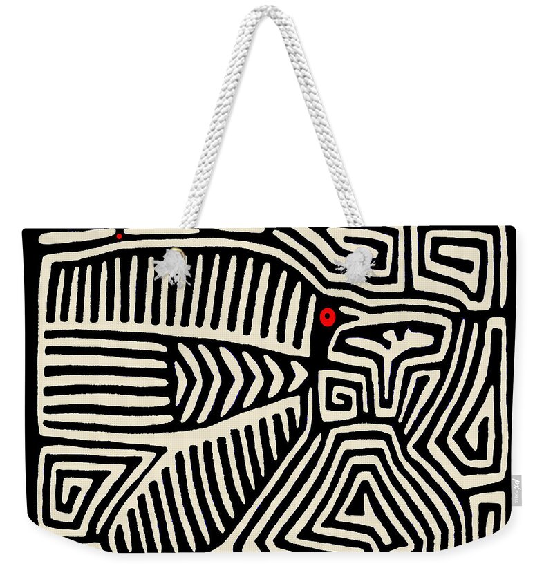 Pajaro Weekender Tote Bag featuring the digital art Kuna Indian Pajaro by Vagabond Folk Art - Virginia Vivier