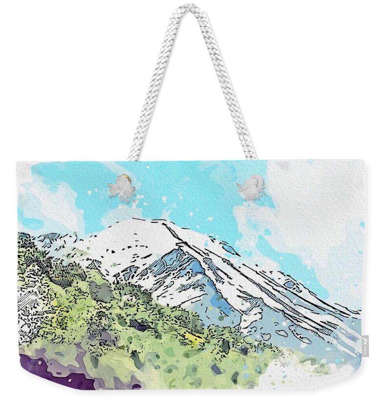 Nature Weekender Tote Bag featuring the painting Kurdish Mountain of Cudi watercolor by Ahmet Asar by Celestial Images