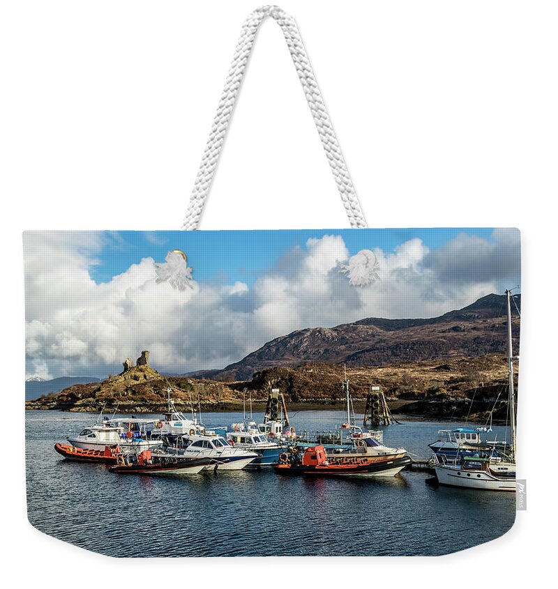 Isle Of Skye Weekender Tote Bag featuring the photograph Kyleakin Harbor, Isle of Skye by Holly Ross