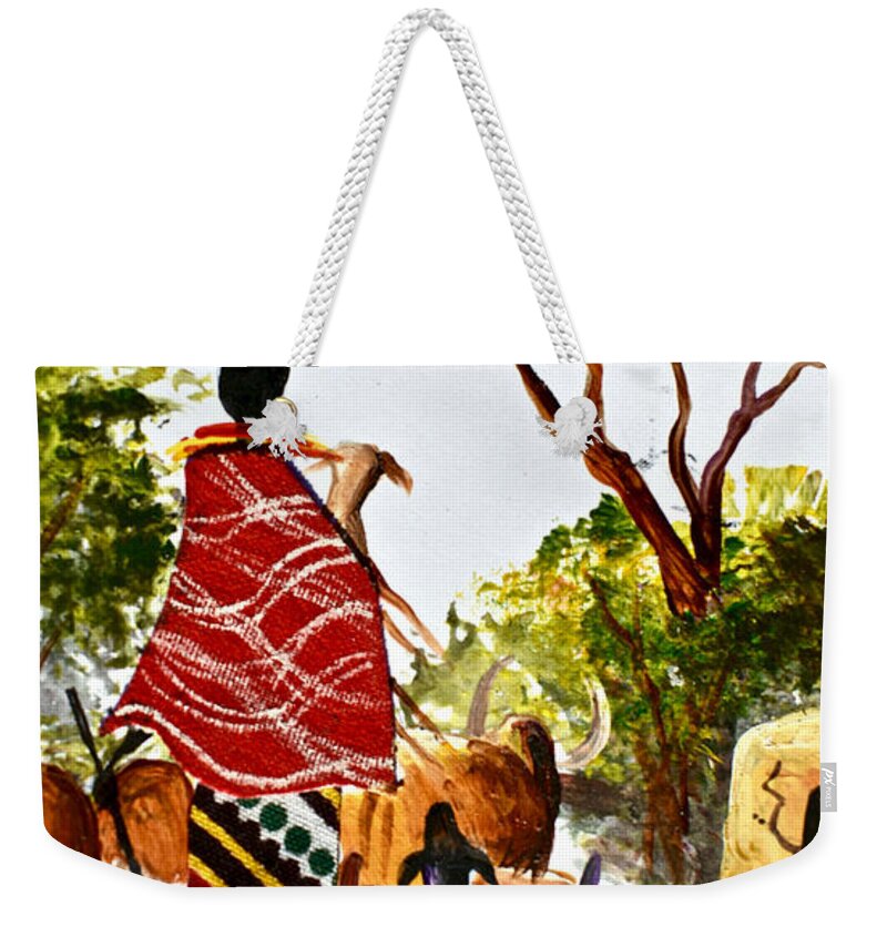 Africa Weekender Tote Bag featuring the painting L-261 by Albert Lizah