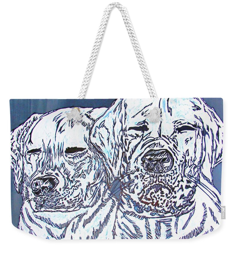 Prints Weekender Tote Bag featuring the painting Labrador squinch off by Barbara Donovan