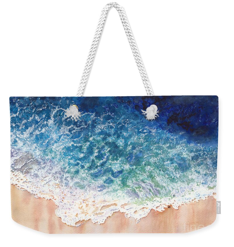 Water Weekender Tote Bag featuring the painting Lace on the Beach by Conni Schaftenaar