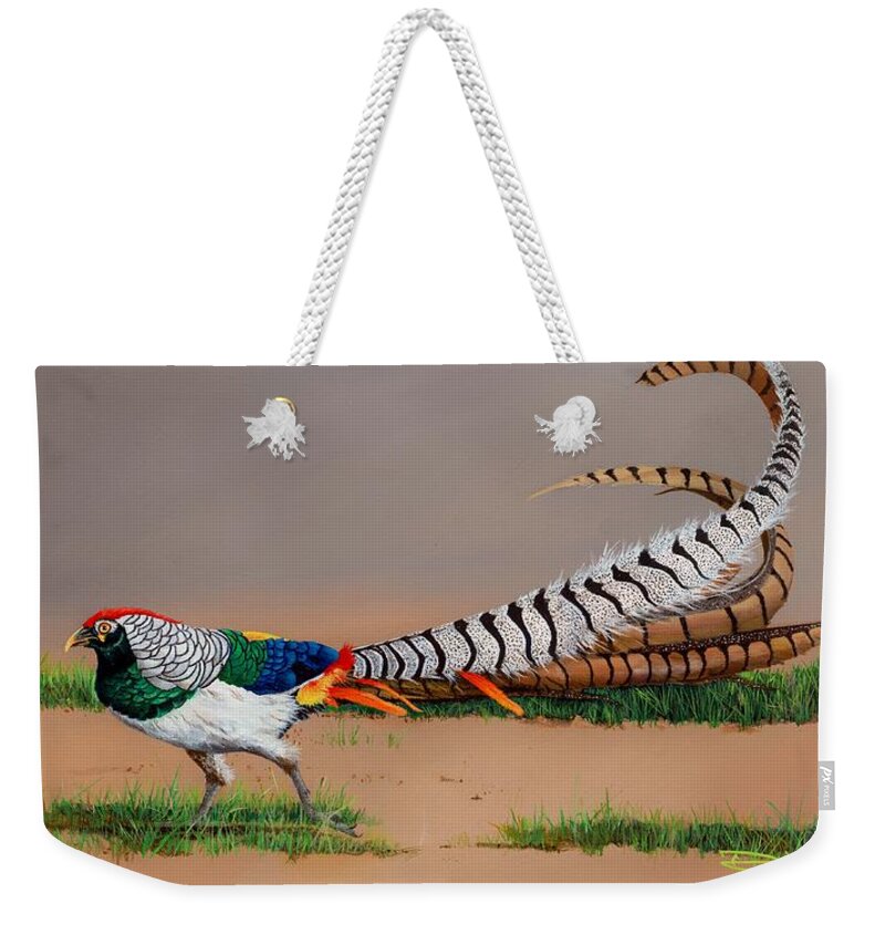 Birds Weekender Tote Bag featuring the painting Lady Amherst Pheasant by Dana Newman