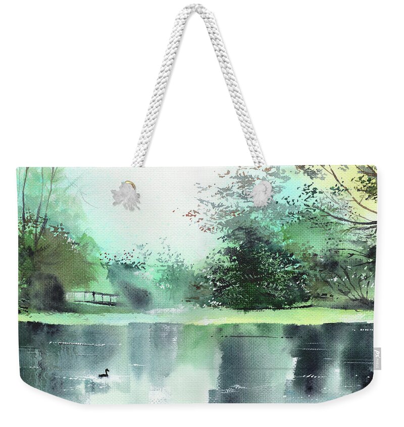 Nature Weekender Tote Bag featuring the painting Lake 1 by Anil Nene