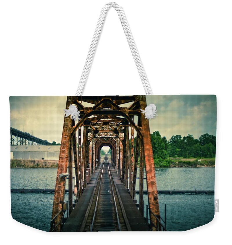Tranquility Weekender Tote Bag featuring the photograph Lake Charles Railroad Bridge by Hal Bergman Photography