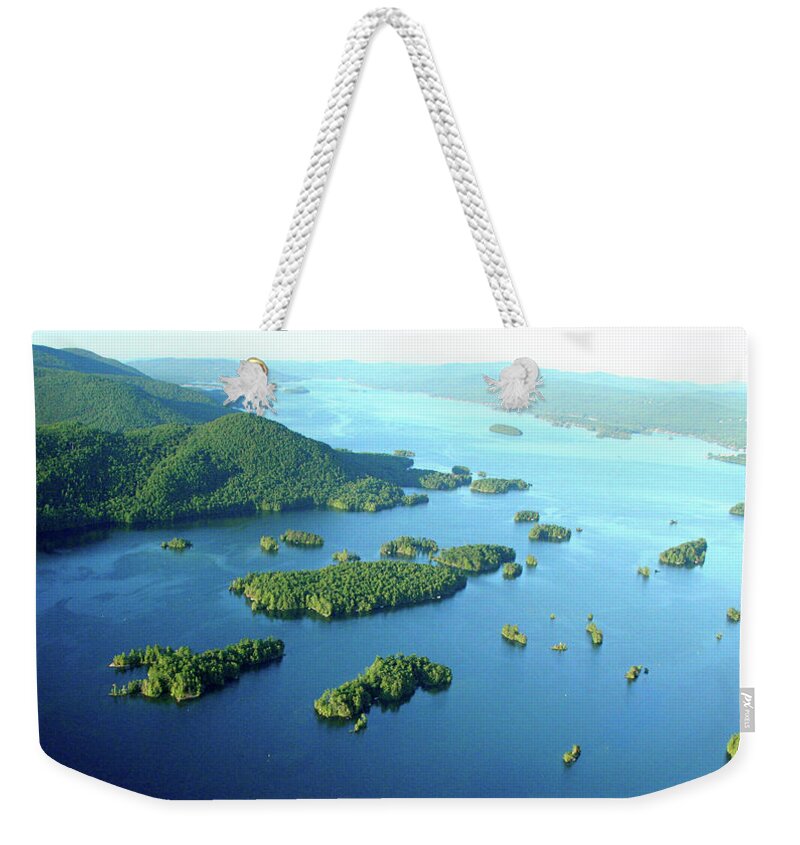 Tranquility Weekender Tote Bag featuring the photograph Lake George Narrows Looking North by Jerry Trudell The Skys The Limit