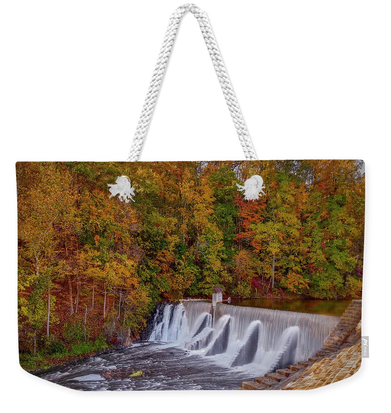 Lake Solitude Dam And Waterfall Weekender Tote Bag featuring the photograph Lake Solitude Dam and Waterfall by Susan Candelario