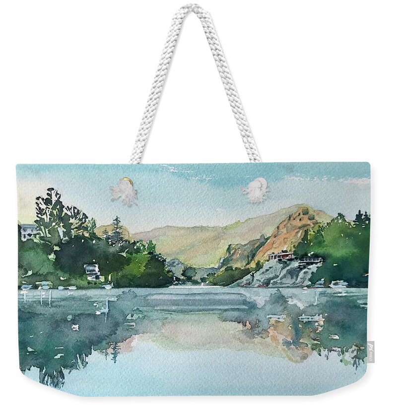 Watercolor Weekender Tote Bag featuring the painting Lake Vista - Frosty Morning by Luisa Millicent