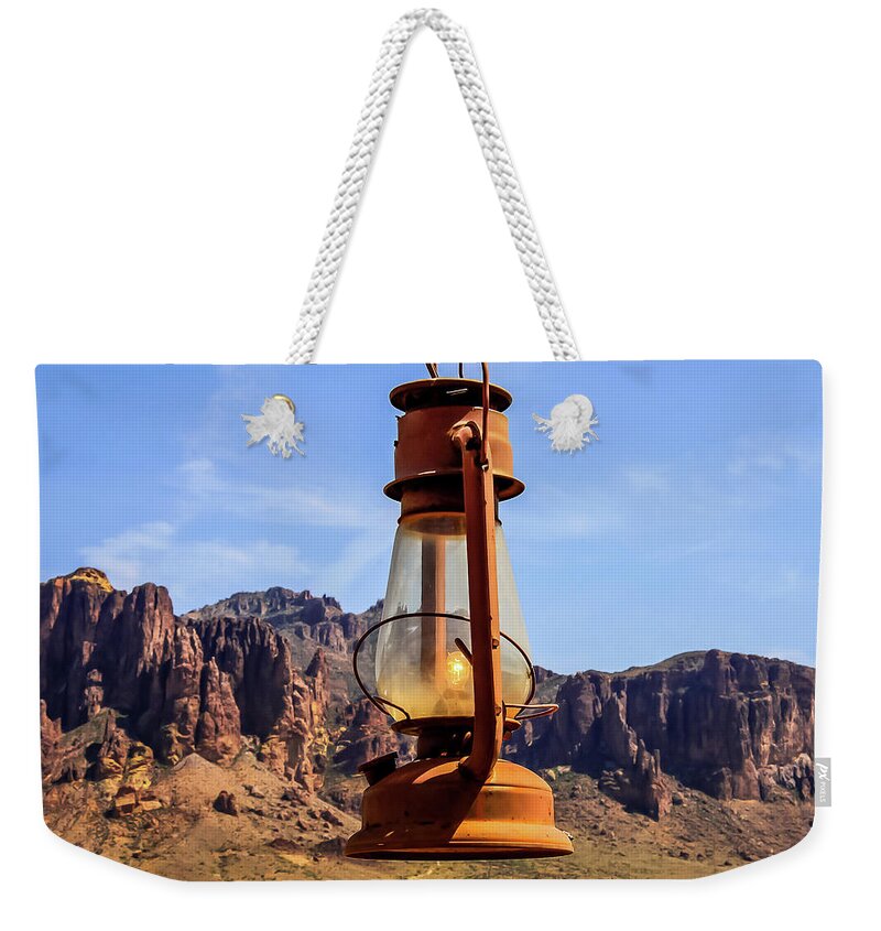 Apache Trail Weekender Tote Bag featuring the photograph Lantern over Superstitions by Dawn Richards