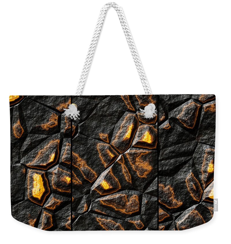 Rock Wall Weekender Tote Bag featuring the digital art Large Gold Stone Triptych by Don Northup
