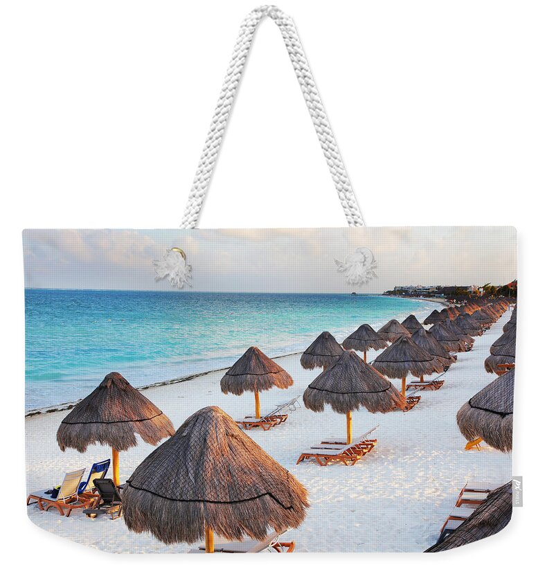 Southern Mexico Weekender Tote Bag featuring the photograph Large Tropical Beach With Palapas by Buzbuzzer