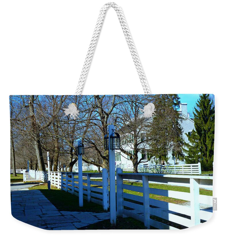 Shaker Village Weekender Tote Bag featuring the photograph Late Afternoon Stroll in the Village by Mike McBrayer