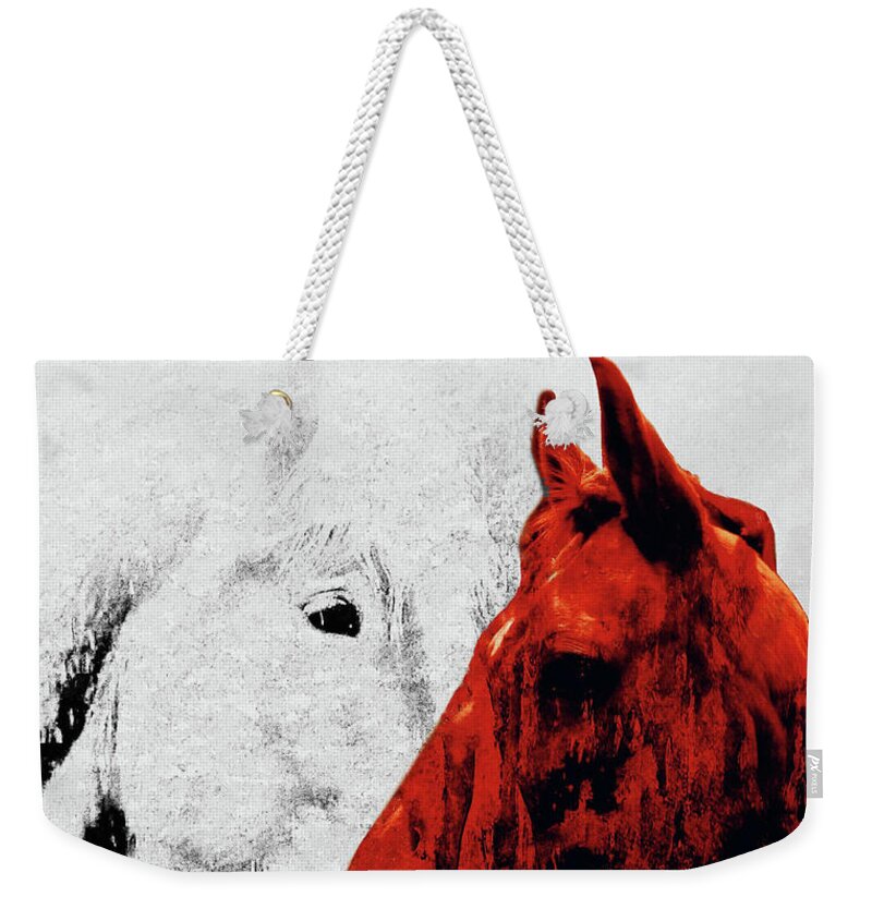 Lava Flow And Lady Pumice-equine Portrait Weekender Tote Bag featuring the mixed media Lava Flow and Lady Pumice-Equine Portrait by Mike Breau