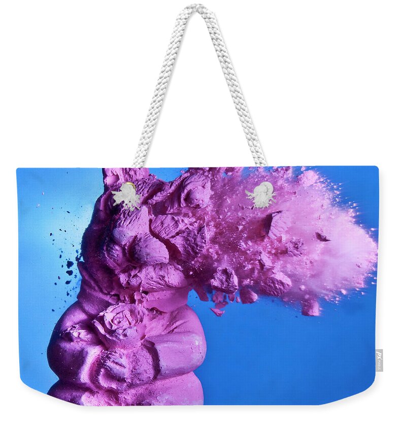 Animal Themes Weekender Tote Bag featuring the photograph Lavender Chalk Bunnisattva by Colorful High Speed Photographs