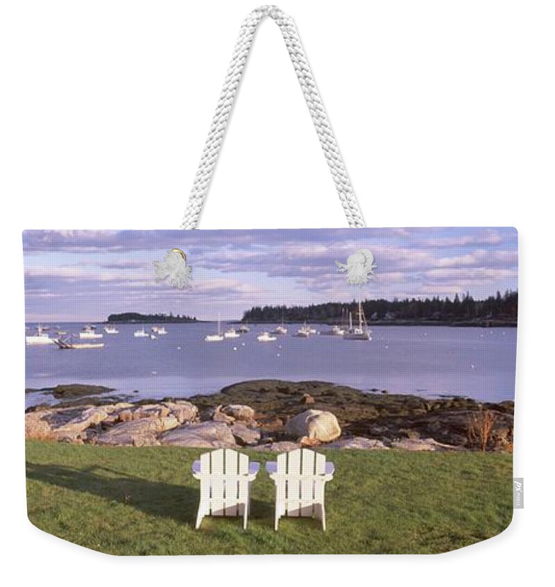 Scenics Weekender Tote Bag featuring the photograph Lawn Chairs At Lobster Village, Tenants by Visionsofamerica/joe Sohm