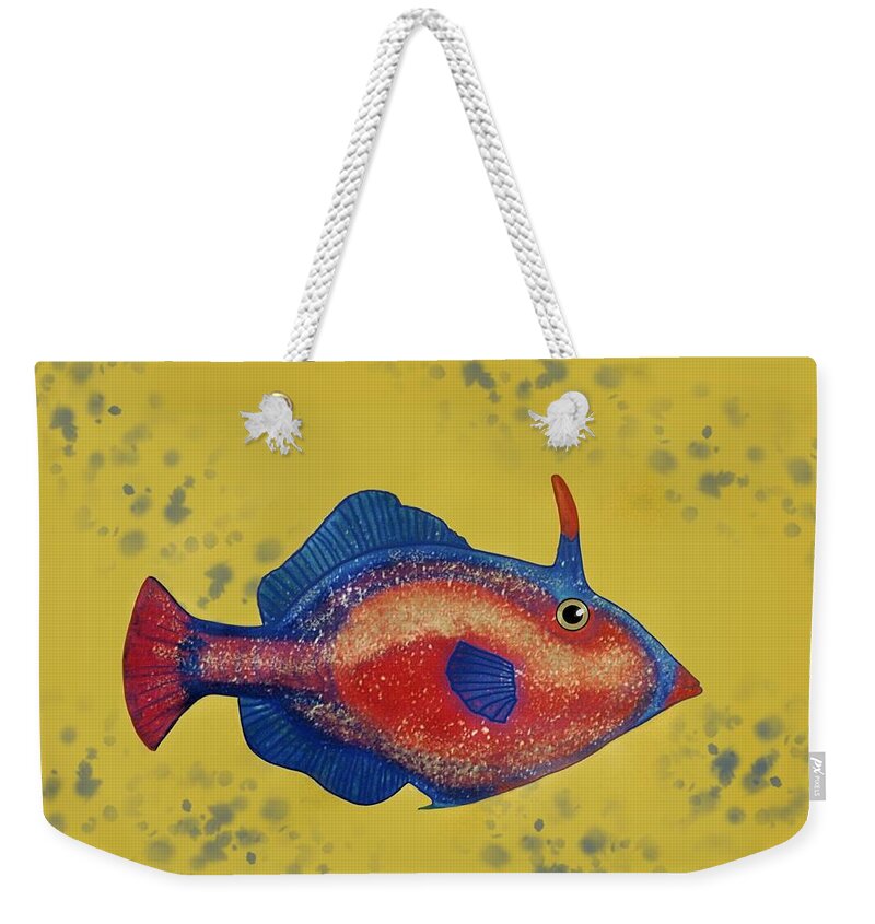 Fish Weekender Tote Bag featuring the painting Leather Jacket by Joan Stratton
