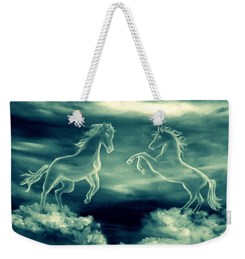 Horse Weekender Tote Bag featuring the drawing Legend Of The White Horses by Faye Anastasopoulou