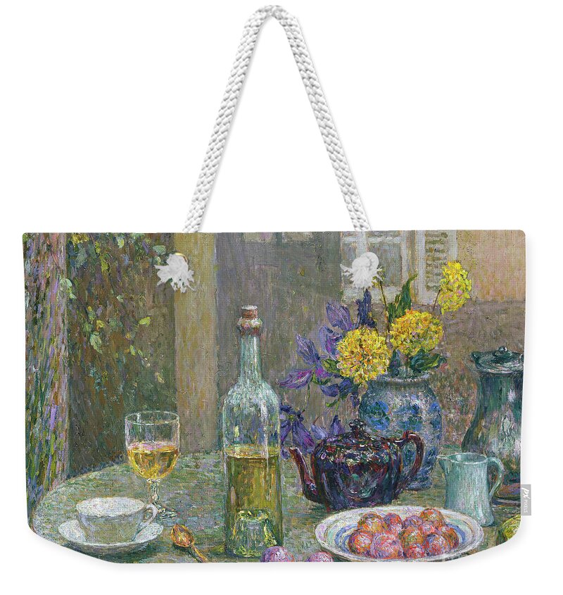 Yellow Dahlias Weekender Tote Bag featuring the painting Les Dahlias Jaunes by Henri Le Sidaner
