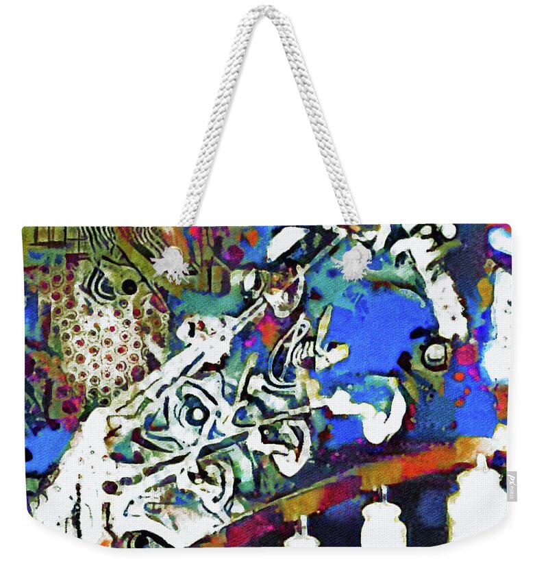 Les Paul Weekender Tote Bag featuring the mixed media Les Paul by Susan Maxwell Schmidt