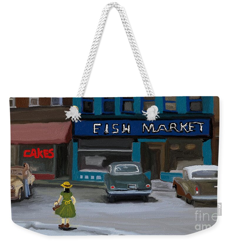 Town Weekender Tote Bag featuring the digital art ''Let's go Downtown '' by Julie Grimshaw