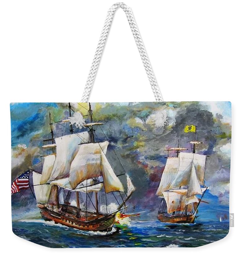 Ships Weekender Tote Bag featuring the painting Letter of Marque by Mike Benton