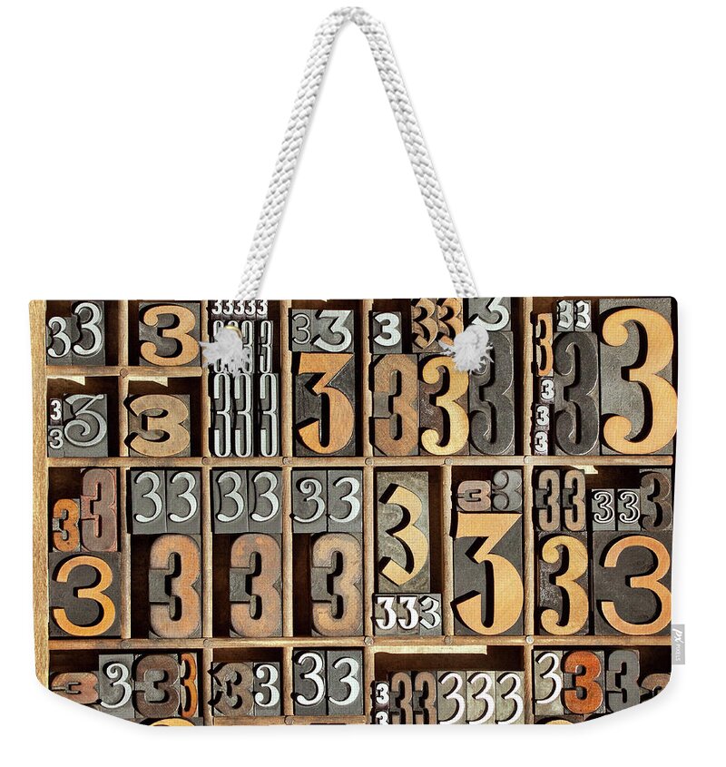 Large Group Of Objects Weekender Tote Bag featuring the photograph Letterpress by Daryl Benson