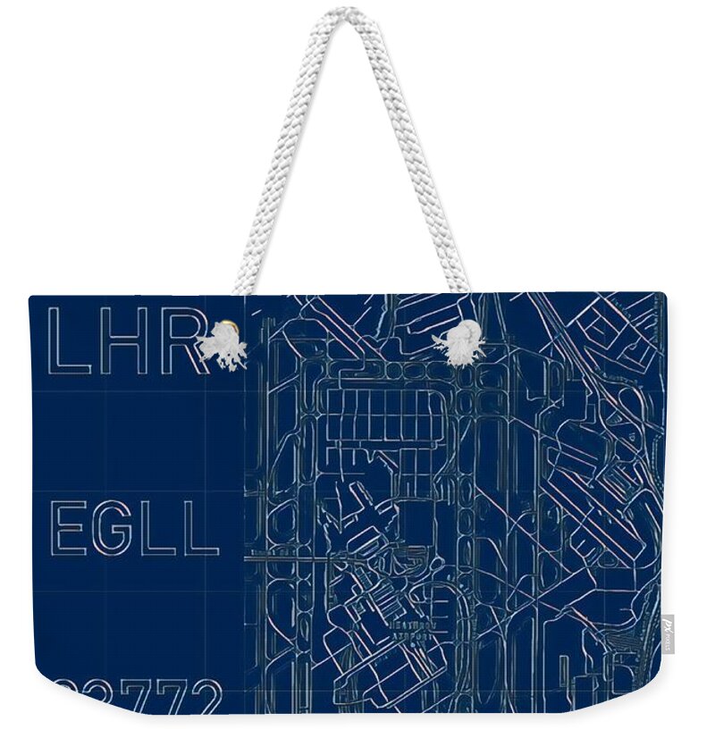 Lhr Weekender Tote Bag featuring the digital art LHR London Heathrow Blueprint by HELGE Art Gallery
