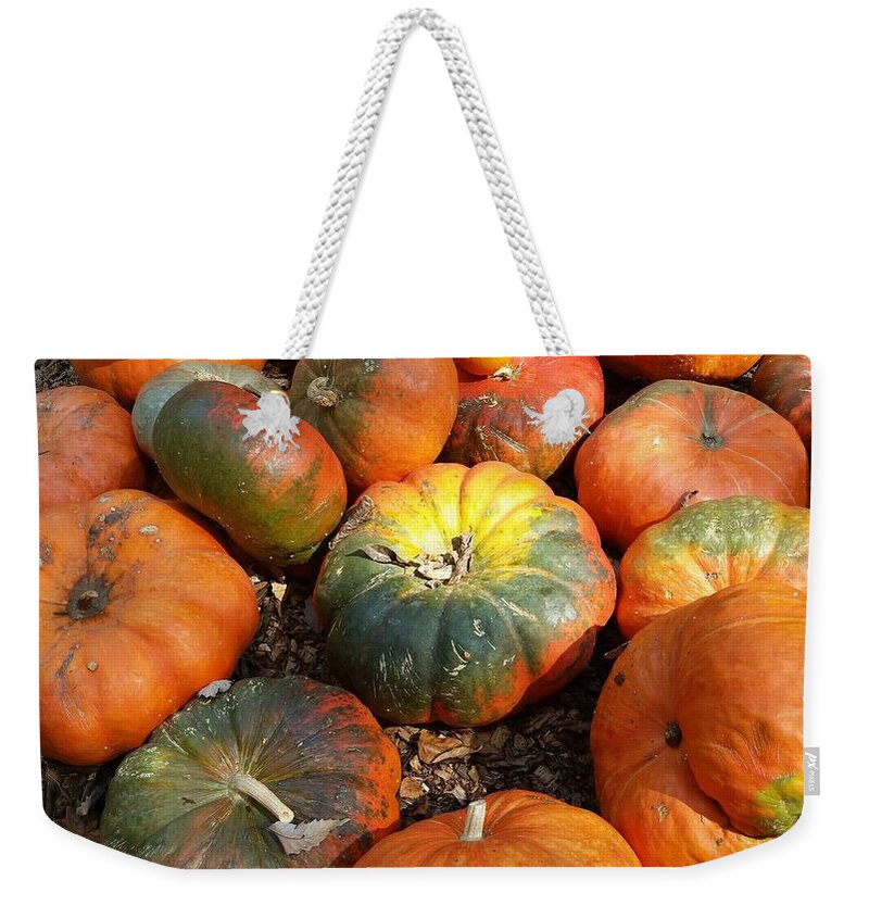 Pumpkins Weekender Tote Bag featuring the photograph Light Contrast and Pumpkins by Ally White