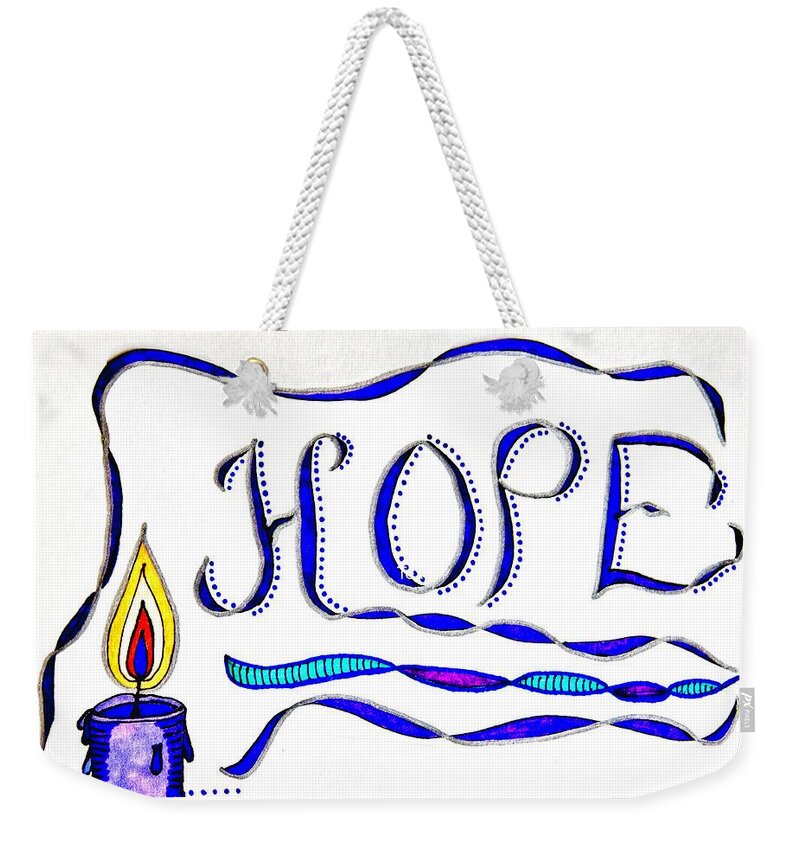 Hope Weekender Tote Bag featuring the drawing Flame of Hope by Karen Nice-Webb
