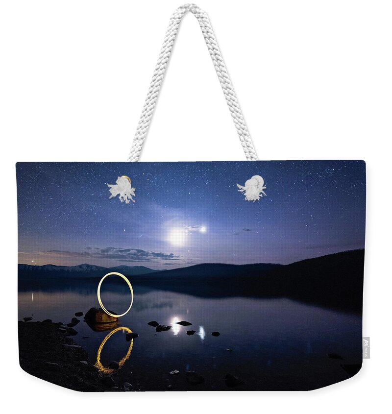  Weekender Tote Bag featuring the photograph Light Painting Lake McDonald by Jake Sorensen