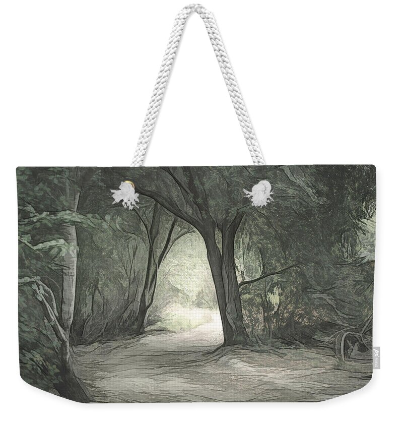Trees Weekender Tote Bag featuring the digital art Light Through the Trees Sketch by Alison Frank