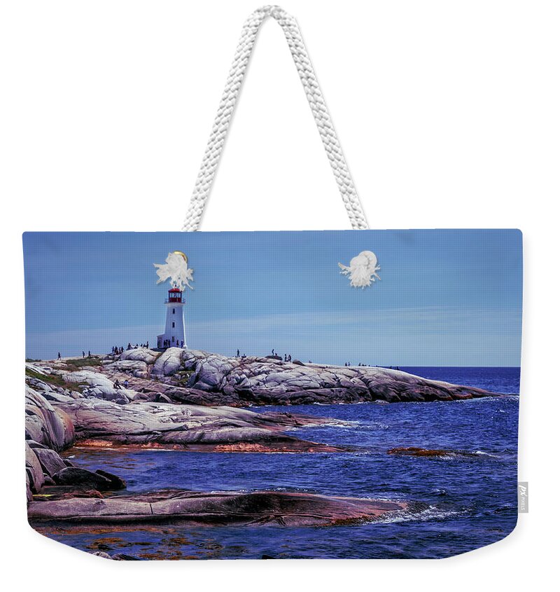 Atlantic Canada Weekender Tote Bag featuring the digital art Lighthouse at Peggys Cove by Ken Morris