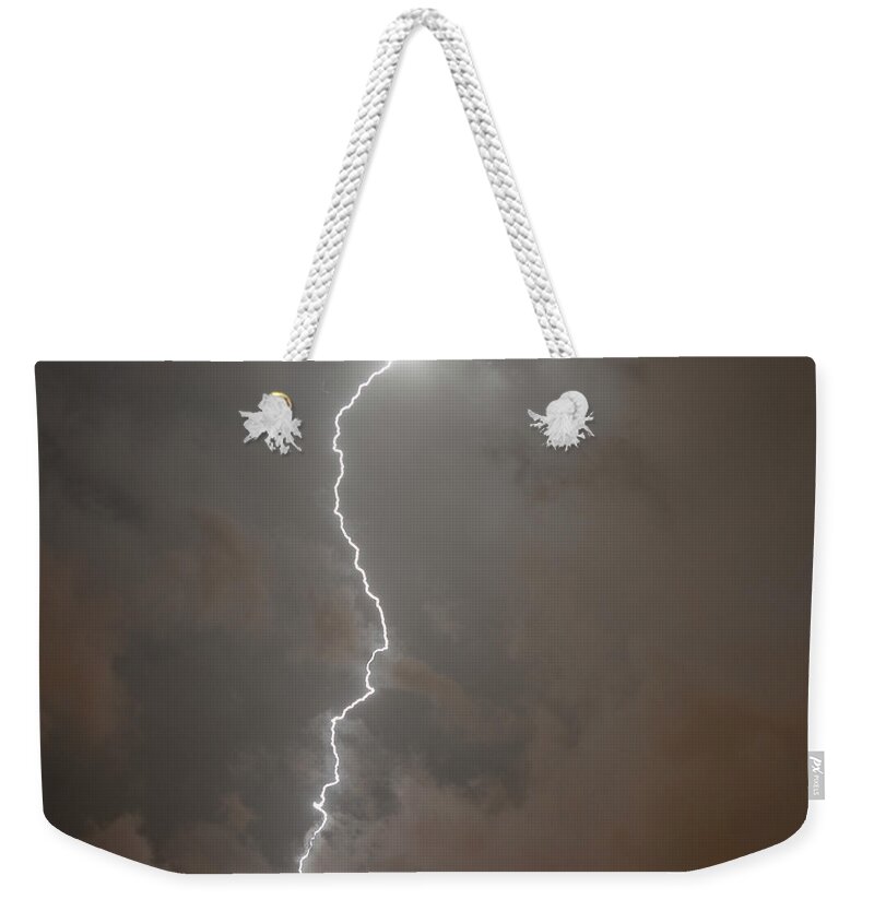 Outdoors Weekender Tote Bag featuring the photograph Lightning By Night In A Cloudy Sky by Sami Sarkis