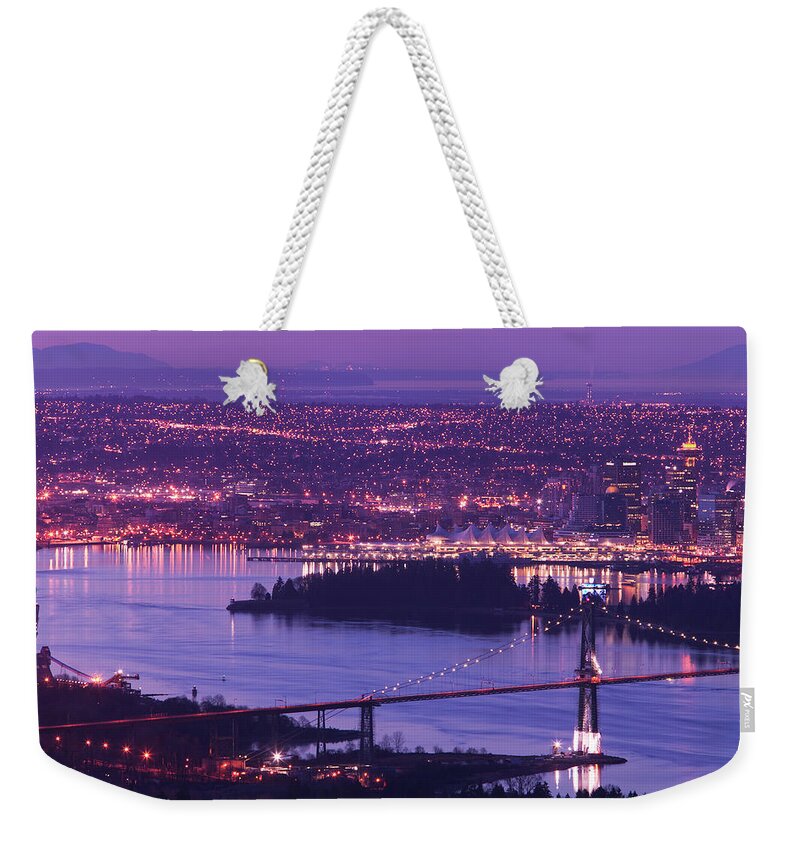 Built Structure Weekender Tote Bag featuring the photograph Lions Gate Bridge, Burrard Inlet by Lucidio Studio, Inc.