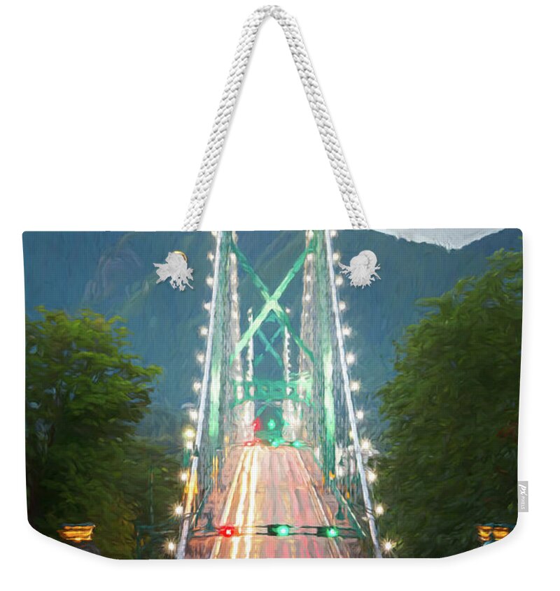 Canada Weekender Tote Bag featuring the digital art Lions Gate Bridge Digital Painting by Rick Deacon