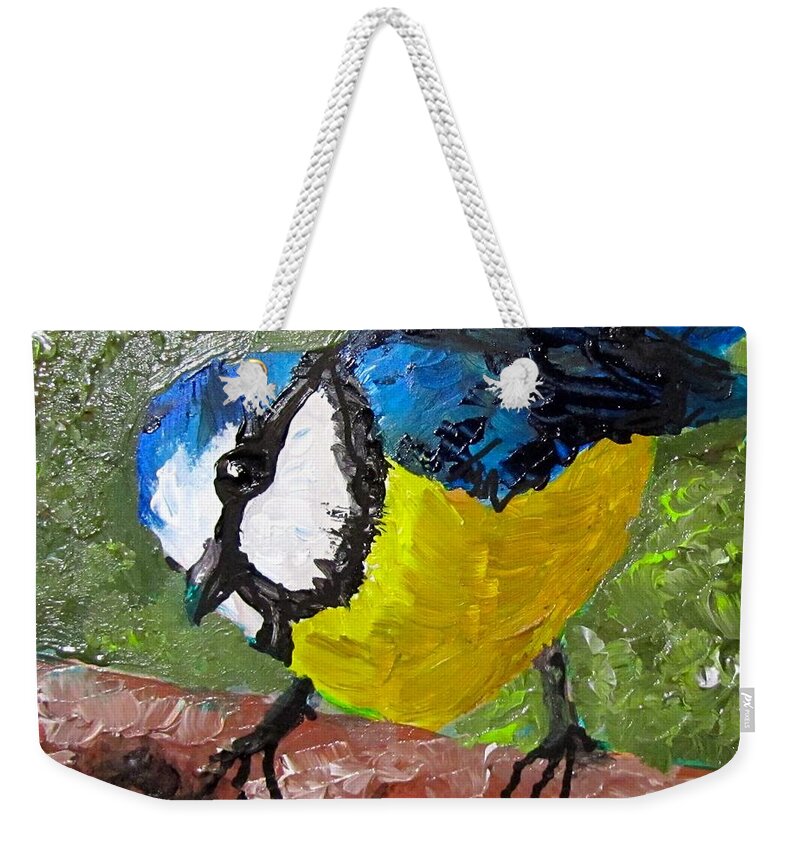 Bird Weekender Tote Bag featuring the painting Little Blue Tit by Barbara O'Toole
