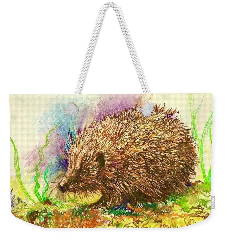 Hedgehog Weekender Tote Bag featuring the pastel Little Hedgehog by Kevin Derek Moore