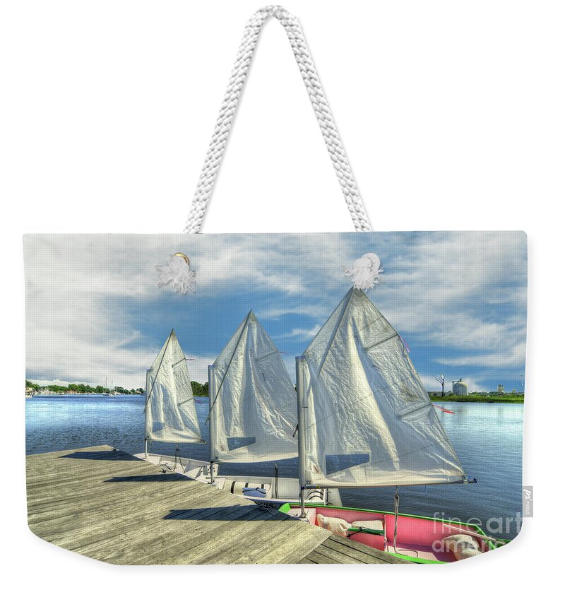 Nautical Weekender Tote Bag featuring the photograph Little Sailboats by Kathy Baccari